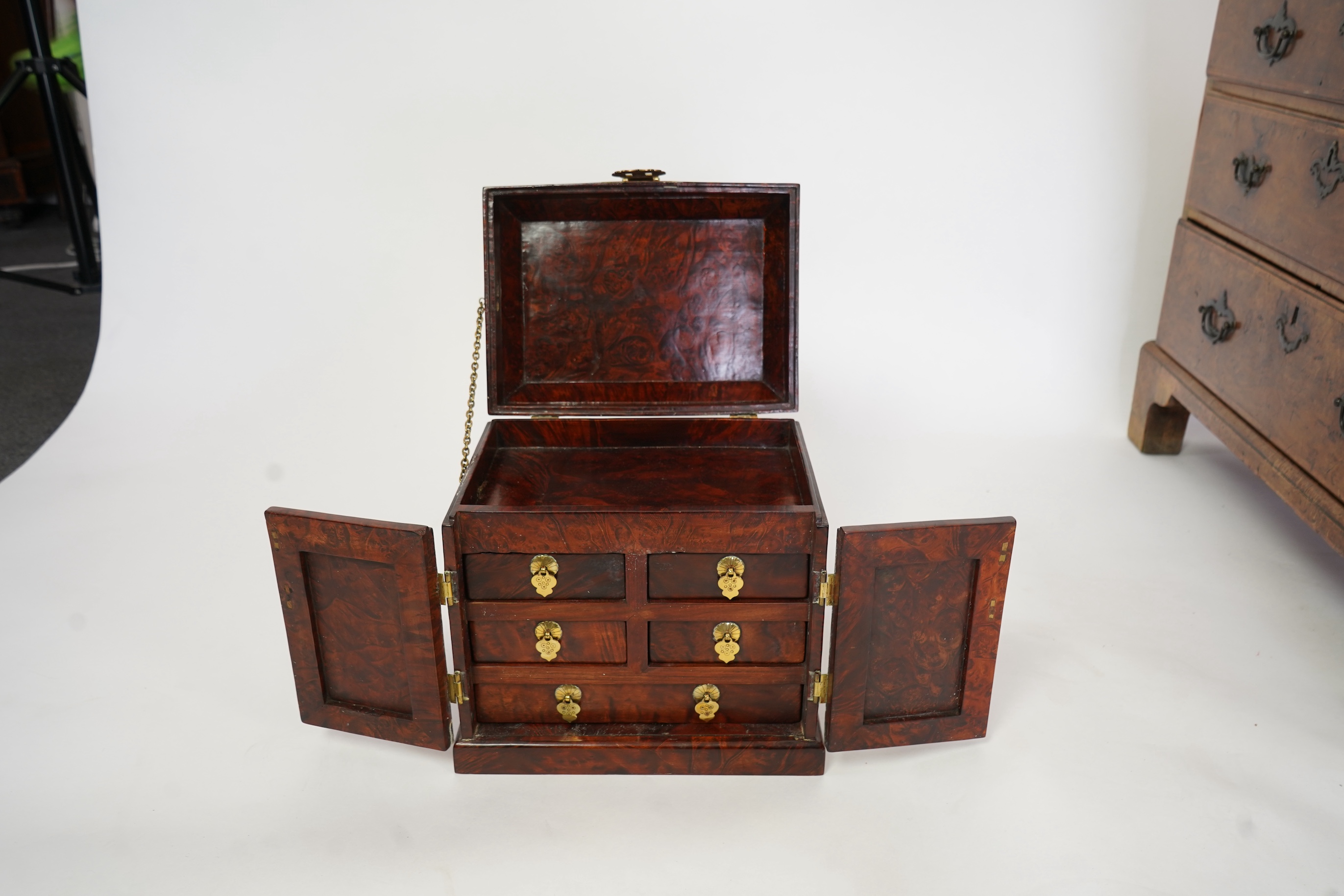 A Chinese burrwood scholar's cabinet, 19th century